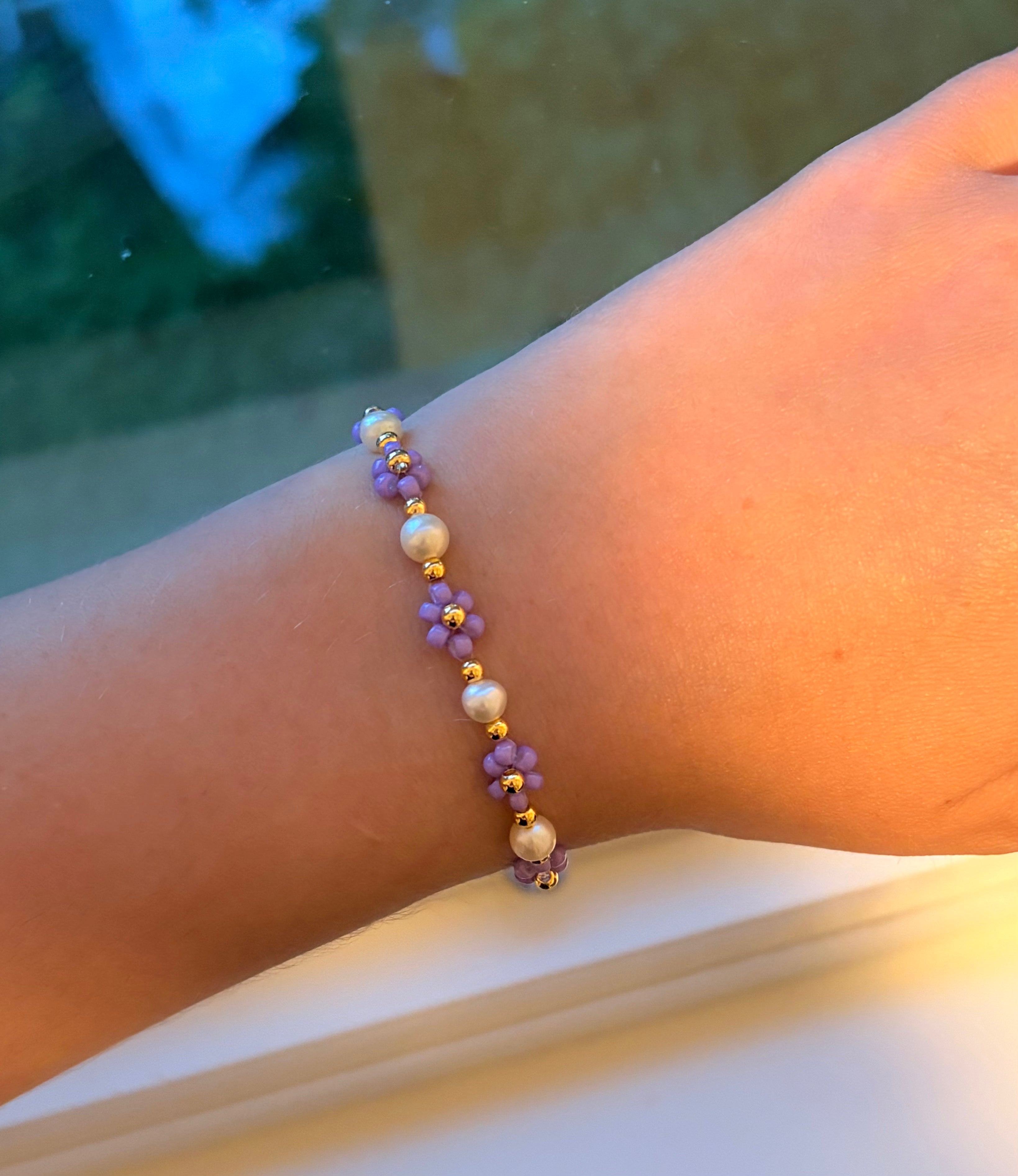 Lilla blomst armbånd (lås med forlenger)
