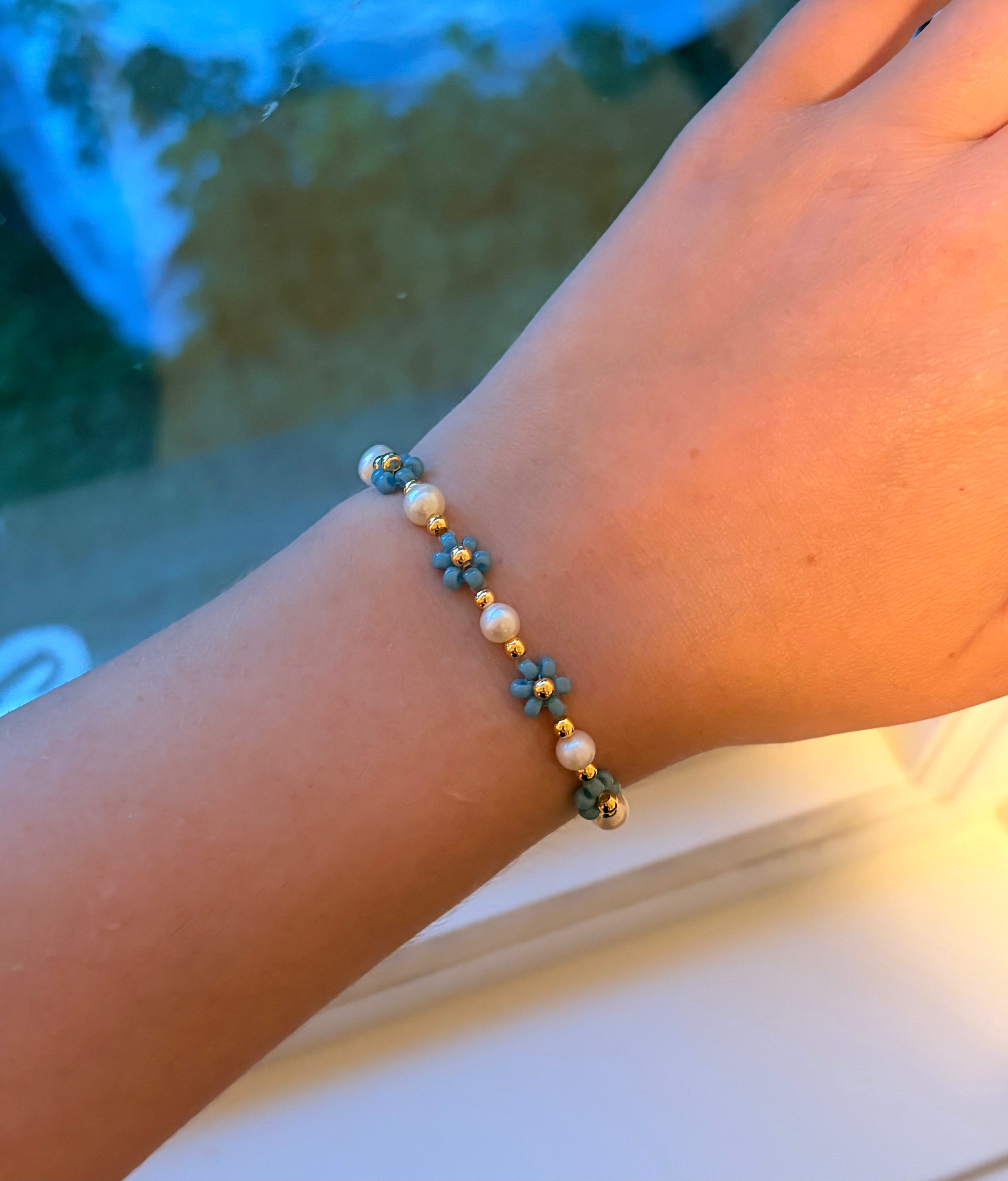 Blått blomst armbånd (lås med forlenger)