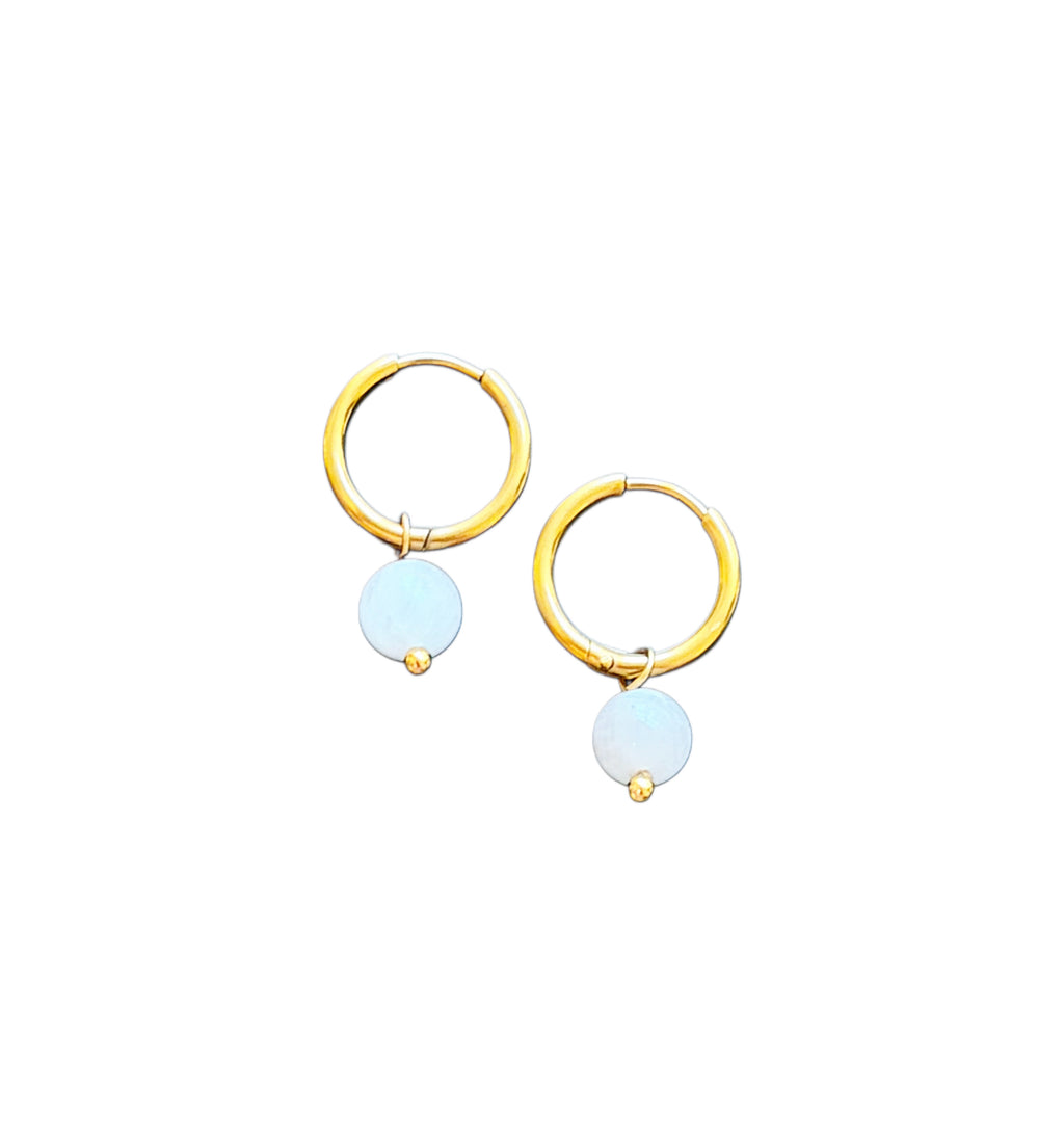 Perle øredobber - hvit (Hoops - PVD coating)