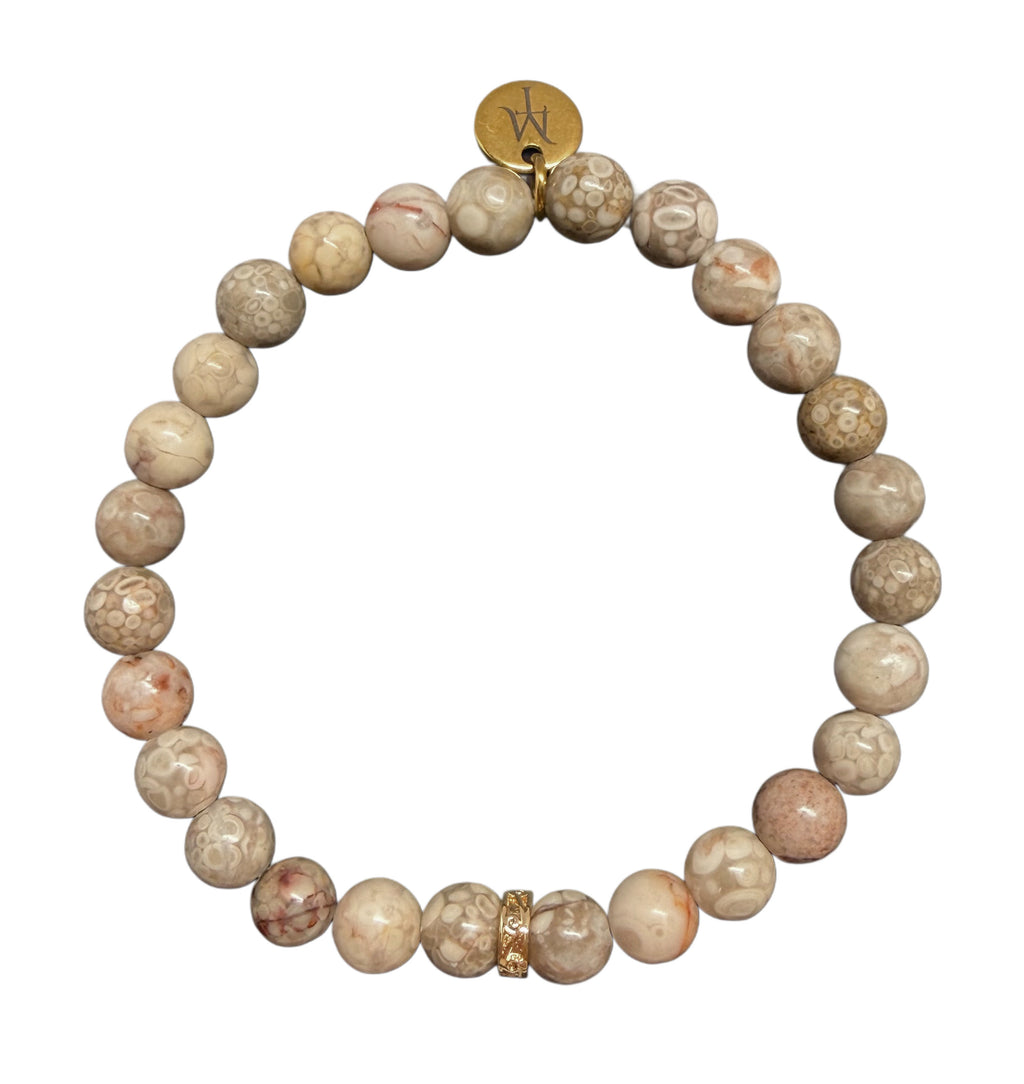 Beige glassperler armbånd (strikk)