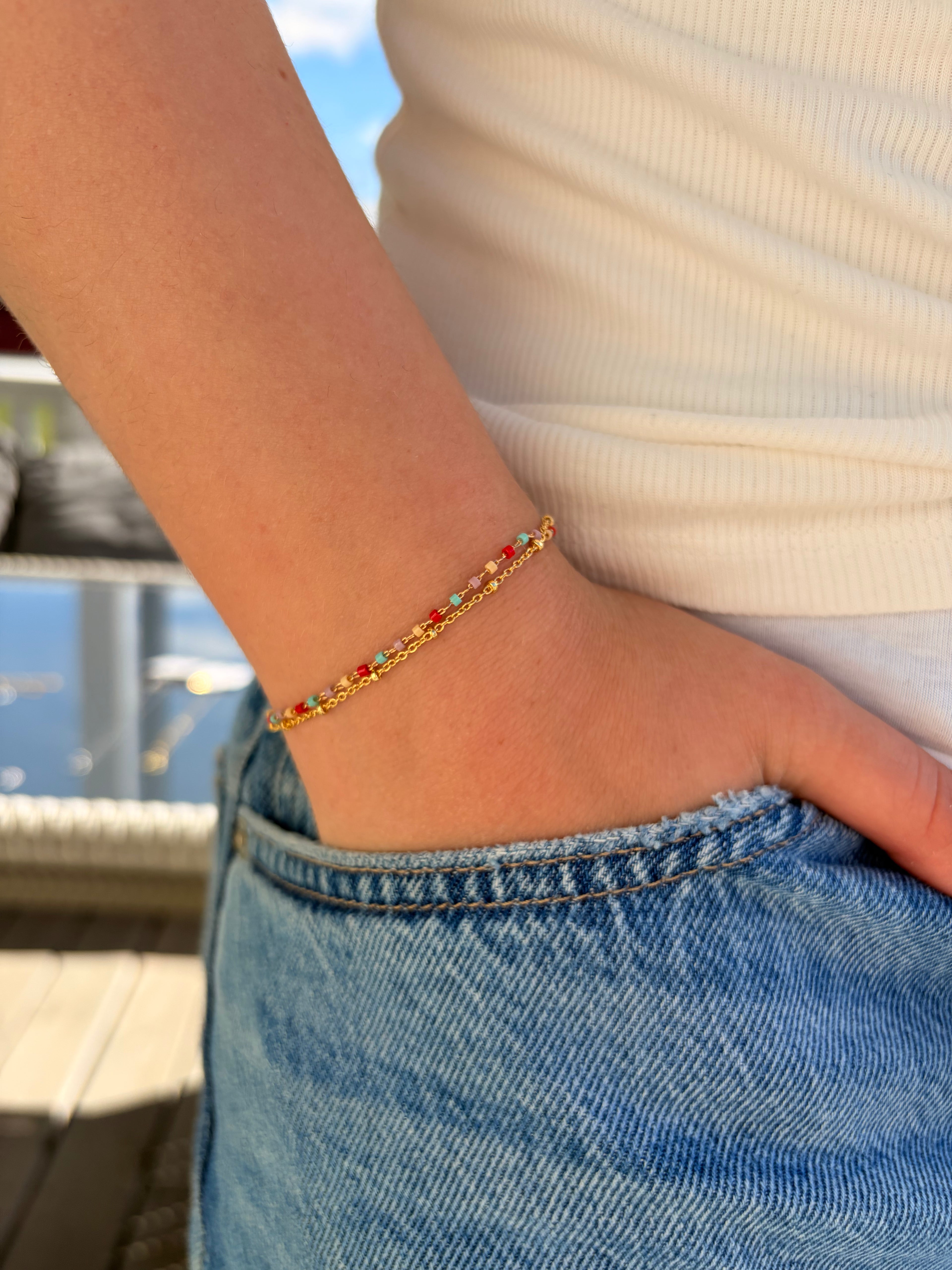 Flerfarget dobbel chain armbånd