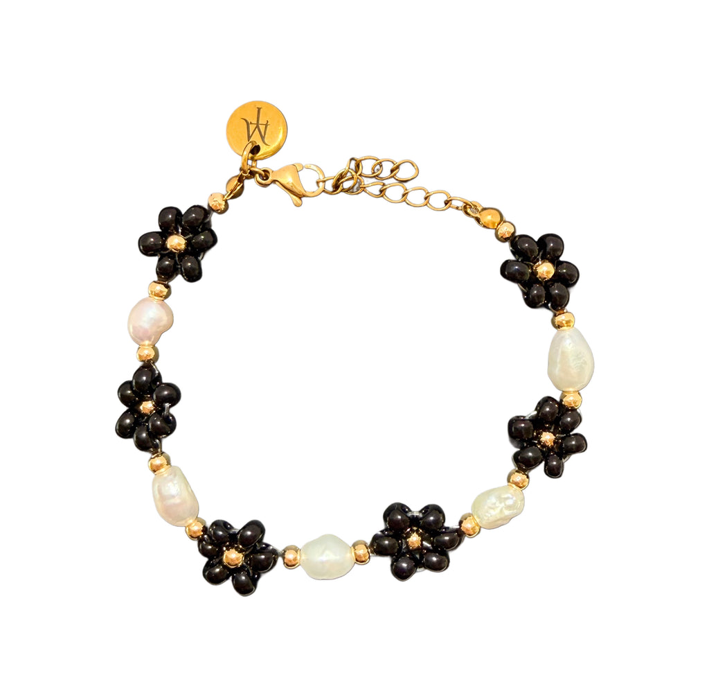Svart blomst armbånd (lås med forlenger)