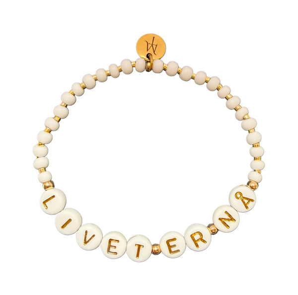 "Livet er nå" armbånd (Hvit, elastisk strikk)