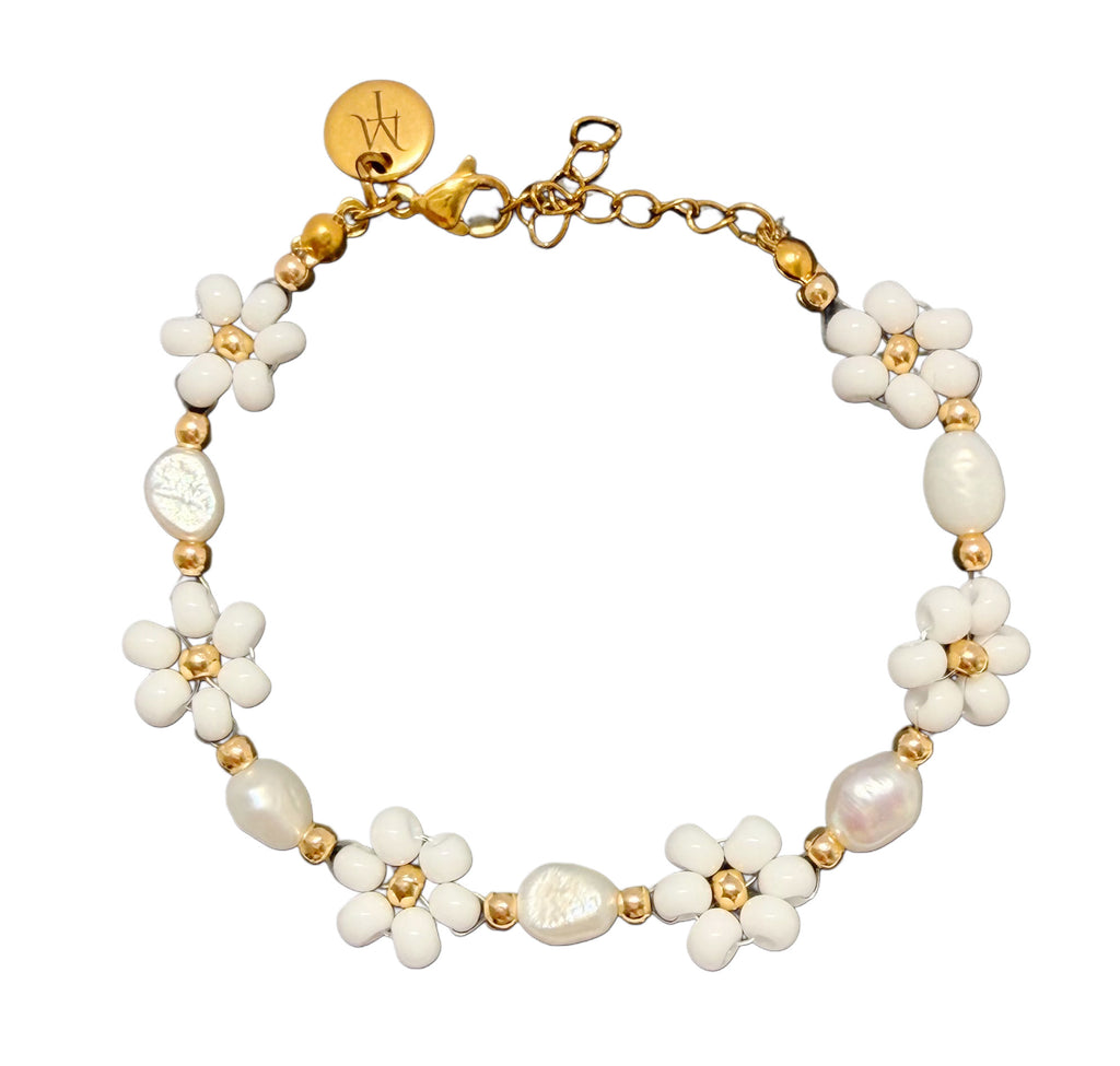 Hvit blomst armbånd (lås med forlenger)