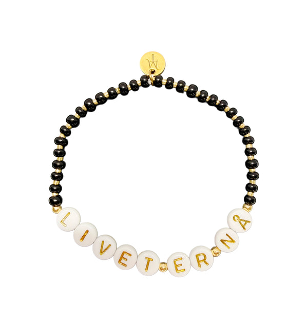 "Livet er nå" armbånd (Svart, elastisk strikk)