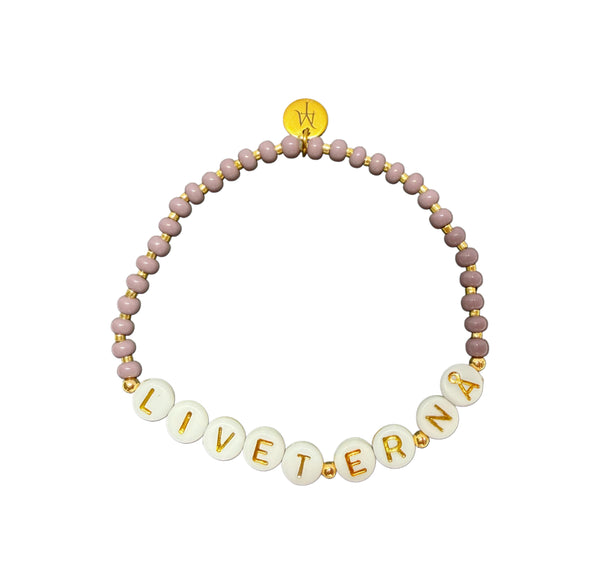 "Livet er nå" armbånd (Lilla, elastisk strikk)