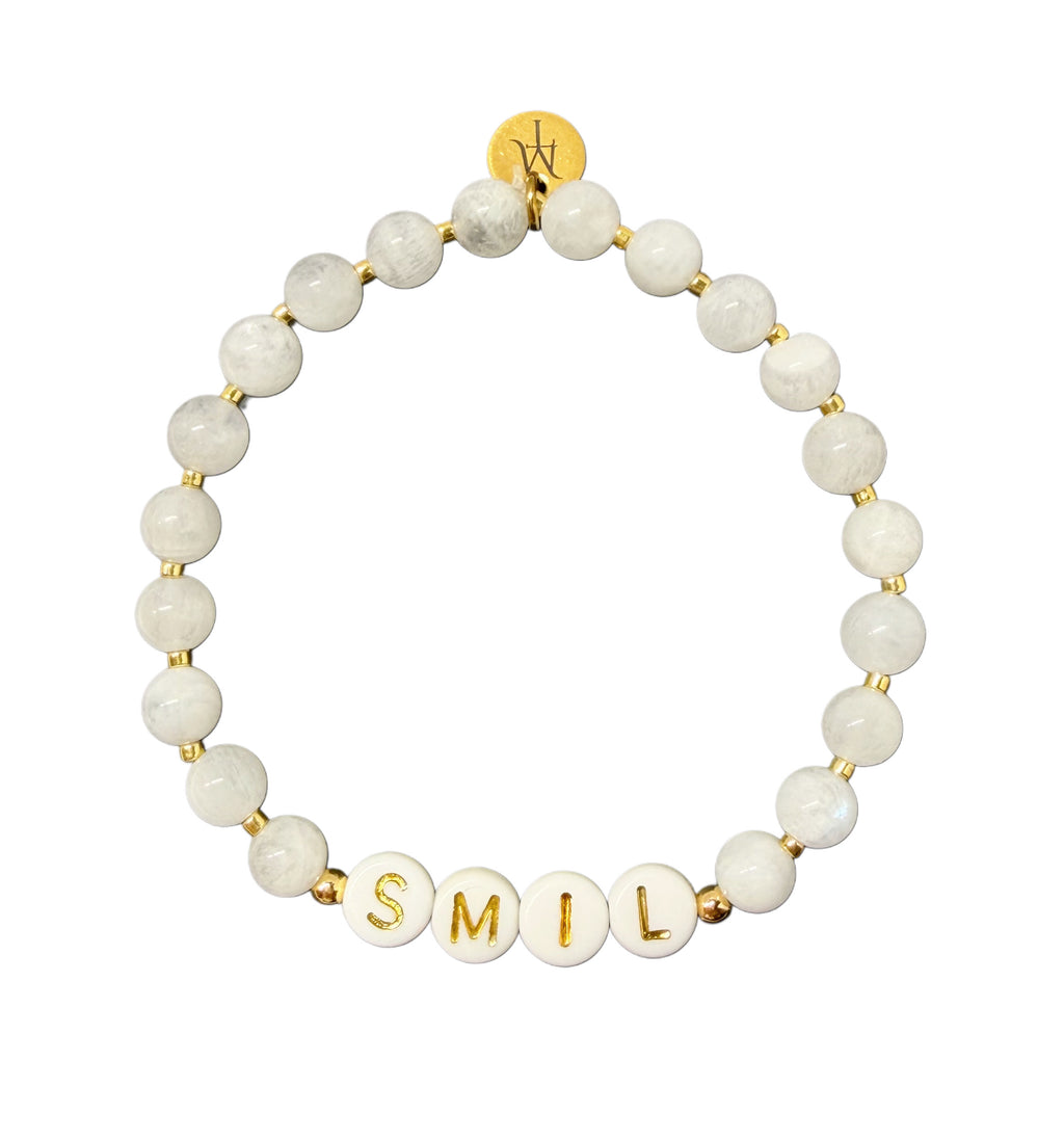 Valgfri tekst armbånd (Månesten perler, strikk)